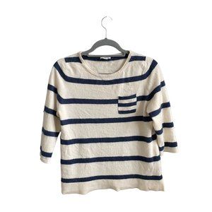 Garnet Hill Striped Quarter Sleeve Cashmere Sweater